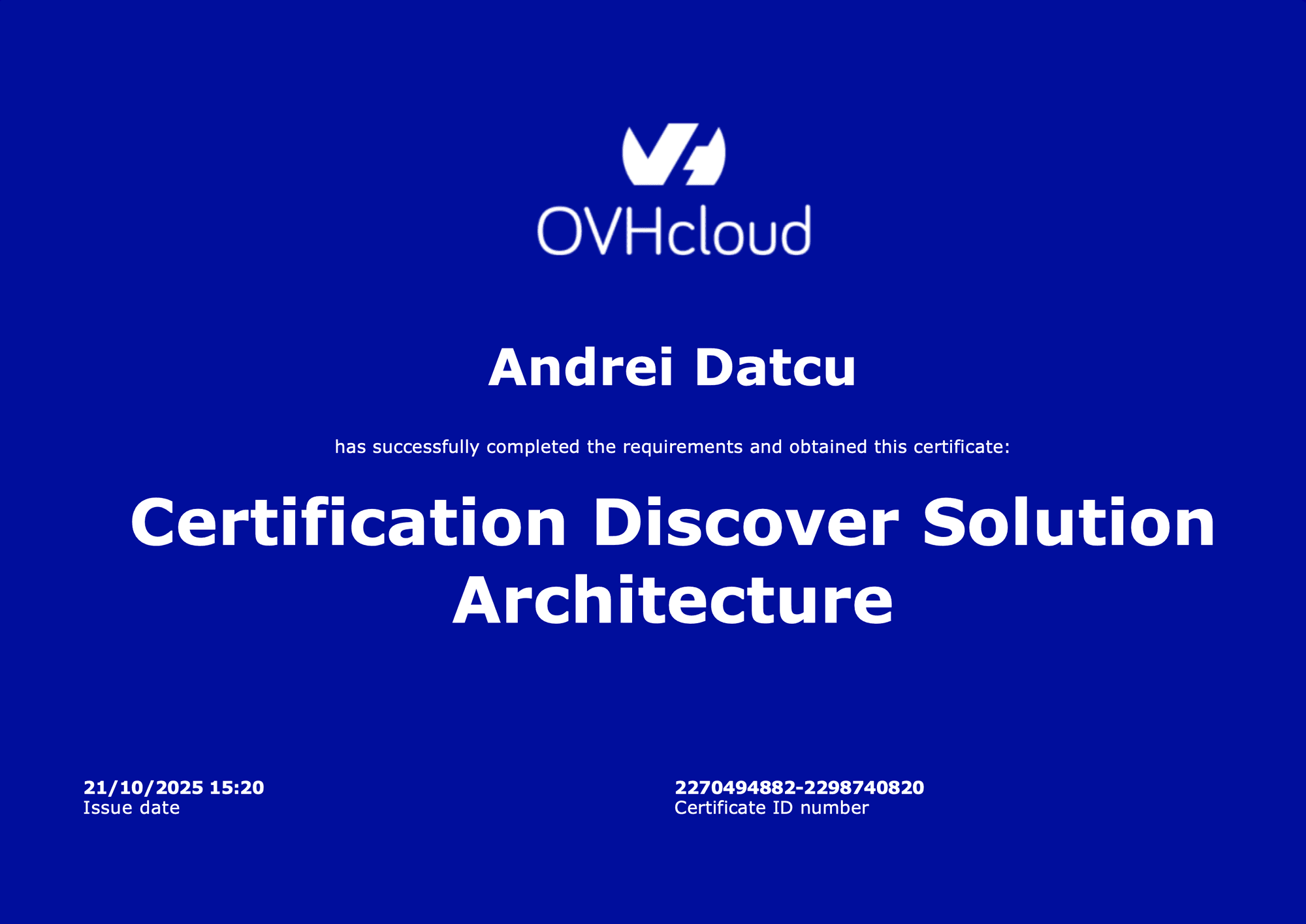 Discover Solution Architecture certificate from OVHcloud